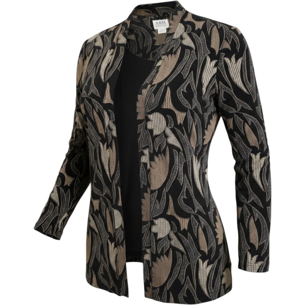 R&M Richards Vintage Metallic Abstract Jacket Velvet Insert Black Gold 14 5860